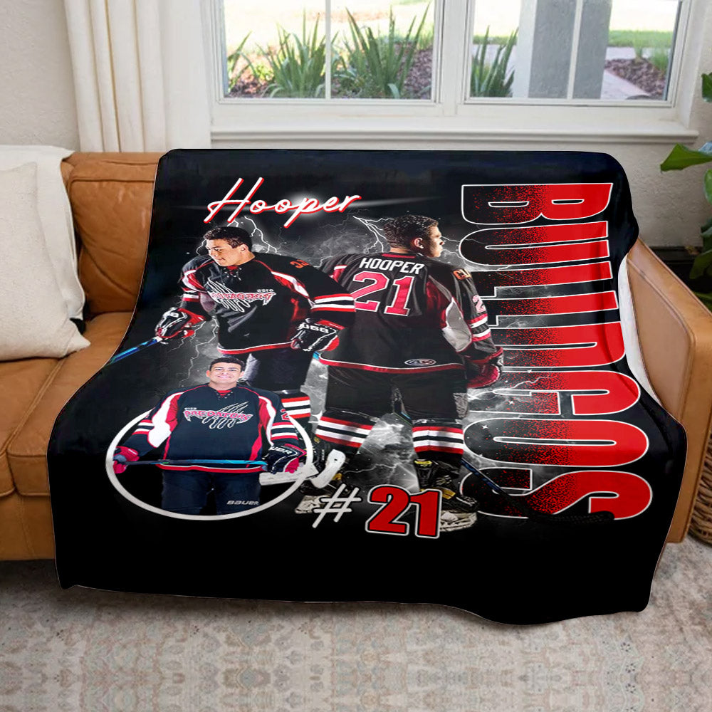 Custom Photo Ice Hockey Player Blanket - Personalized Team Name School Name Bootleg Blanket A2110 Pt99