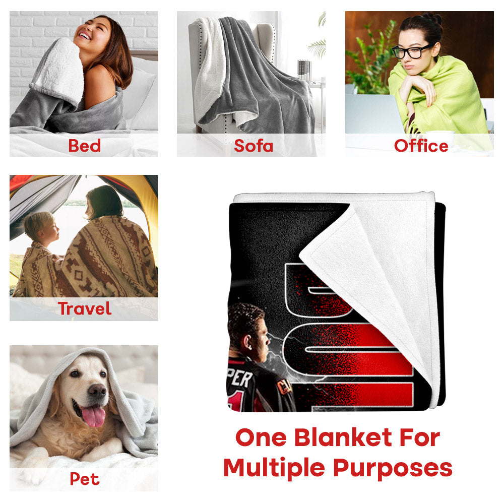 Custom Photo Ice Hockey Player Blanket - Personalized Team Name School Name Bootleg Blanket A2110 Pt99