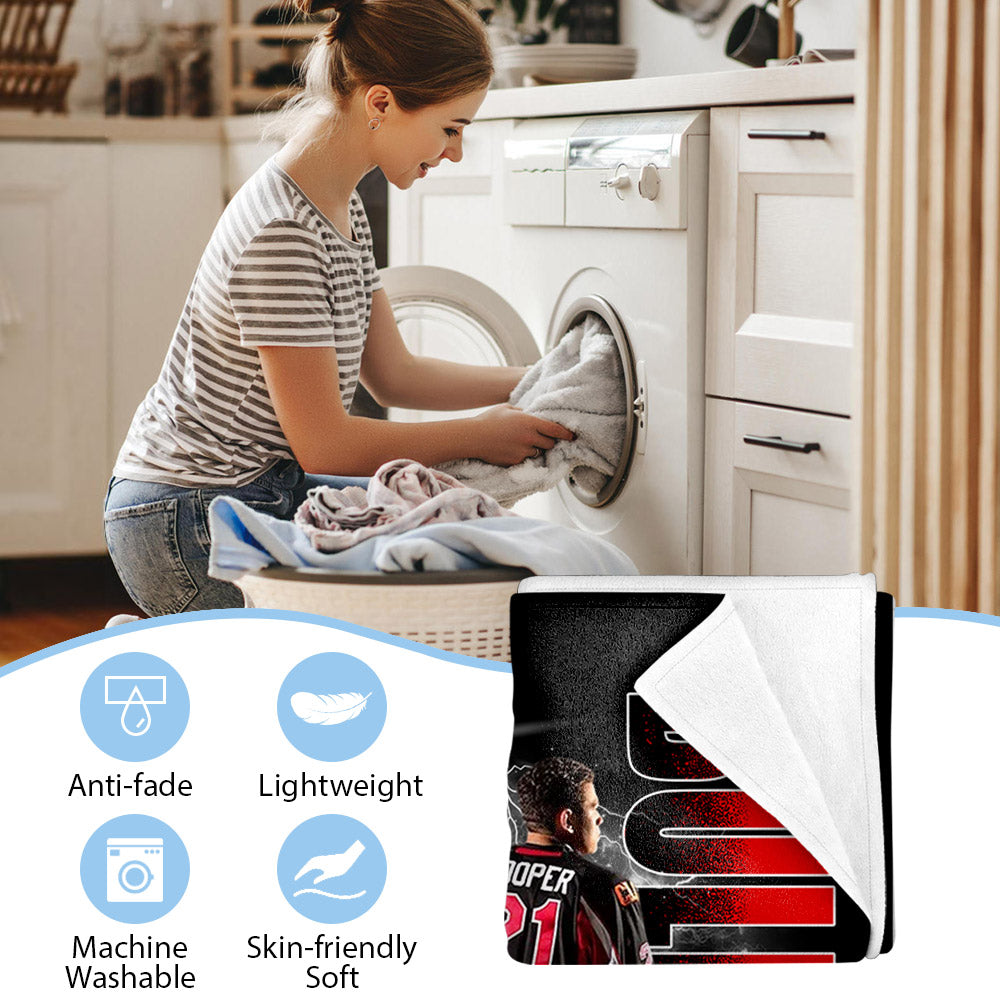 Custom Photo Ice Hockey Player Blanket - Personalized Team Name School Name Bootleg Blanket A2110 Pt99