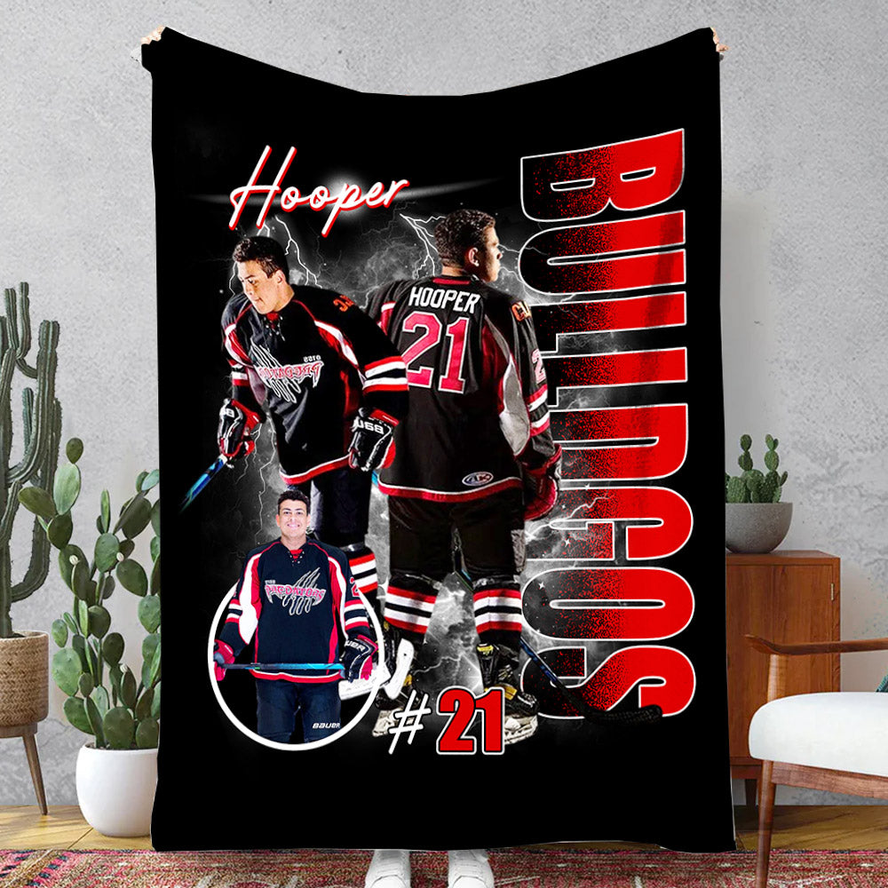 Custom Photo Ice Hockey Player Blanket - Personalized Team Name School Name Bootleg Blanket A2110 Pt99