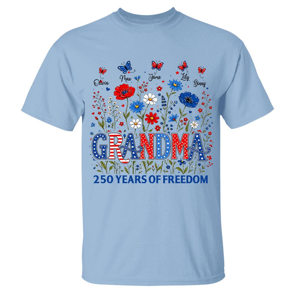 Personalized Grandma Shirt USA 250th Anniversary, Boho Floral Patriotic Tee, Custom Names Gift For Grandma Na02 Hv01