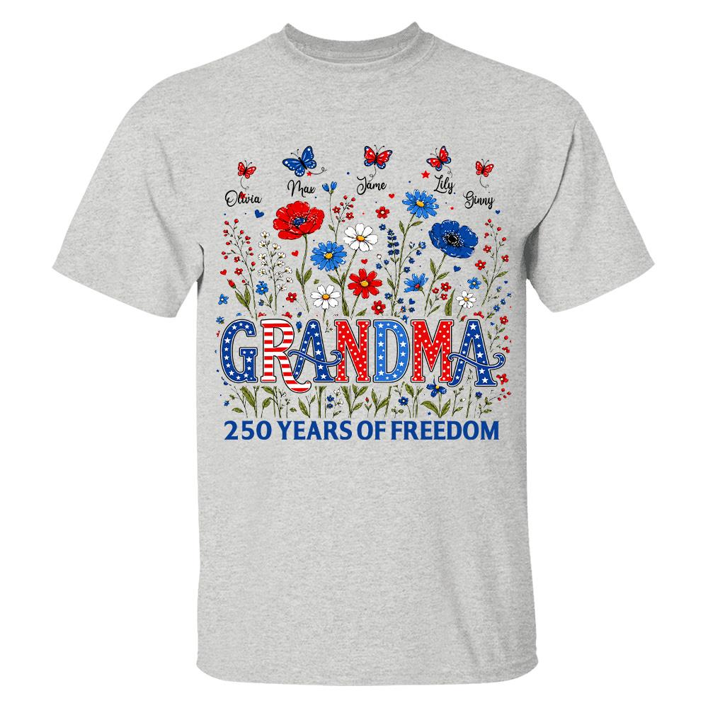 Personalized Grandma Shirt USA 250th Anniversary, Boho Floral Patriotic Tee, Custom Names Gift For Grandma Na02 Hv01
