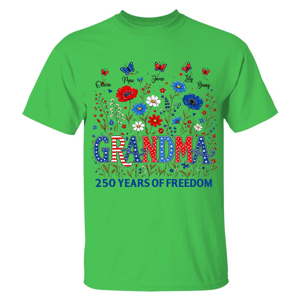 Personalized Grandma Shirt USA 250th Anniversary, Boho Floral Patriotic Tee, Custom Names Gift For Grandma Na02 Hv01