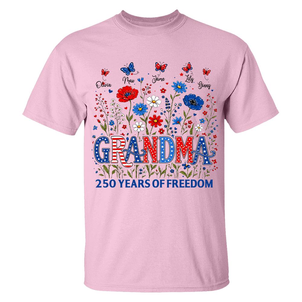 Personalized Grandma Shirt USA 250th Anniversary, Boho Floral Patriotic Tee, Custom Names Gift For Grandma Na02 Hv01