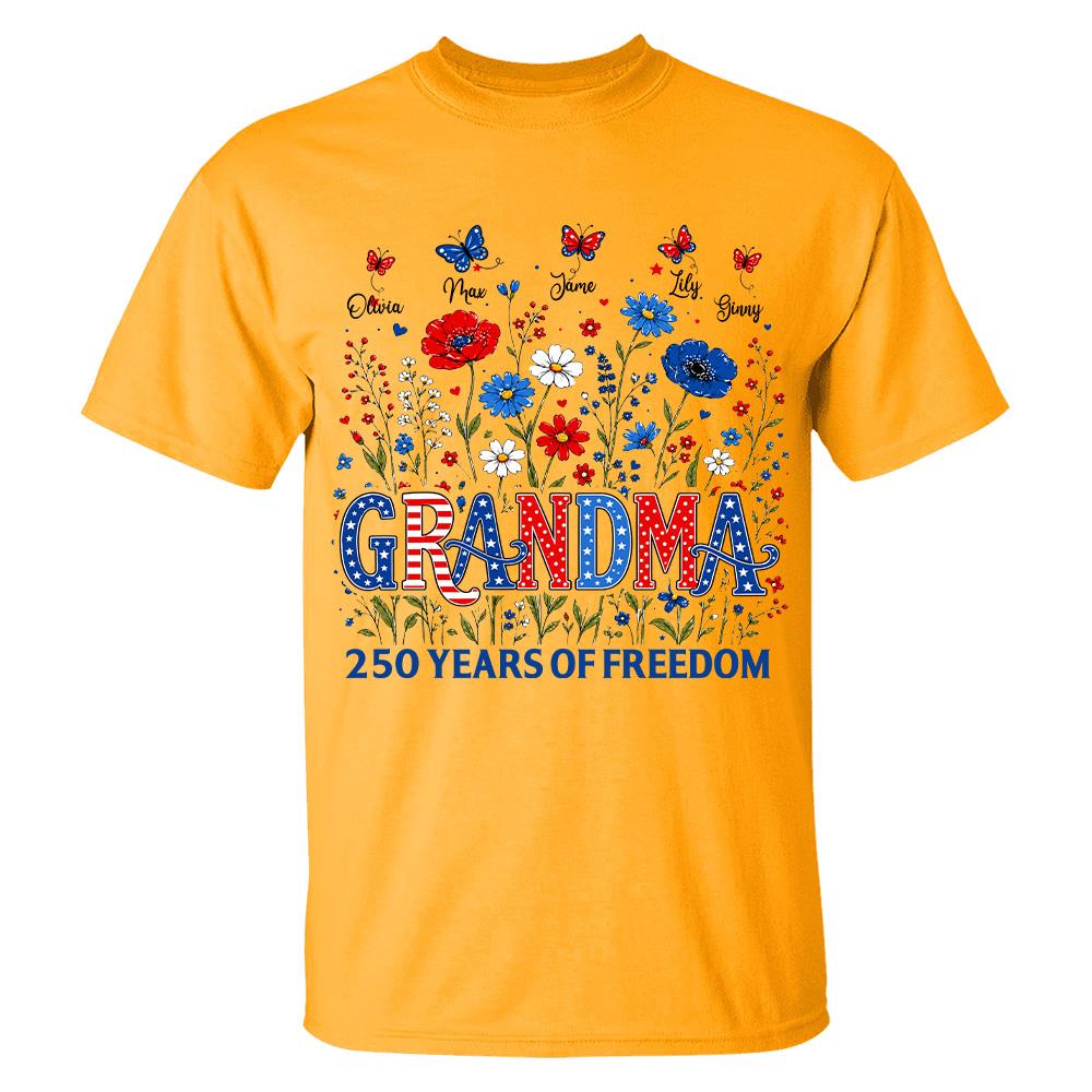 Personalized Grandma Shirt USA 250th Anniversary, Boho Floral Patriotic Tee, Custom Names Gift For Grandma Na02 Hv01