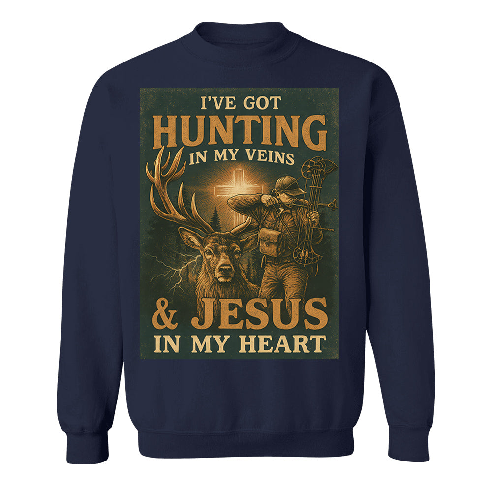 I've Got Hunting In My Veins & Jesus In My Heart Shirt For Hunting Lovers New Pt99