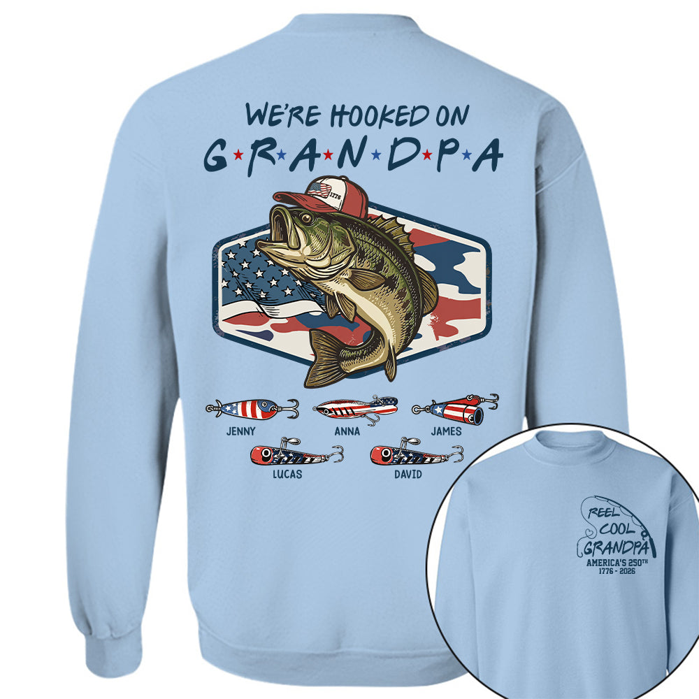 Reel Cool Grandpa T-Shirt – Personalized Fishing Grandpa Shirt, USA 250th Anniversary 1776-2026 Na02 Hv01