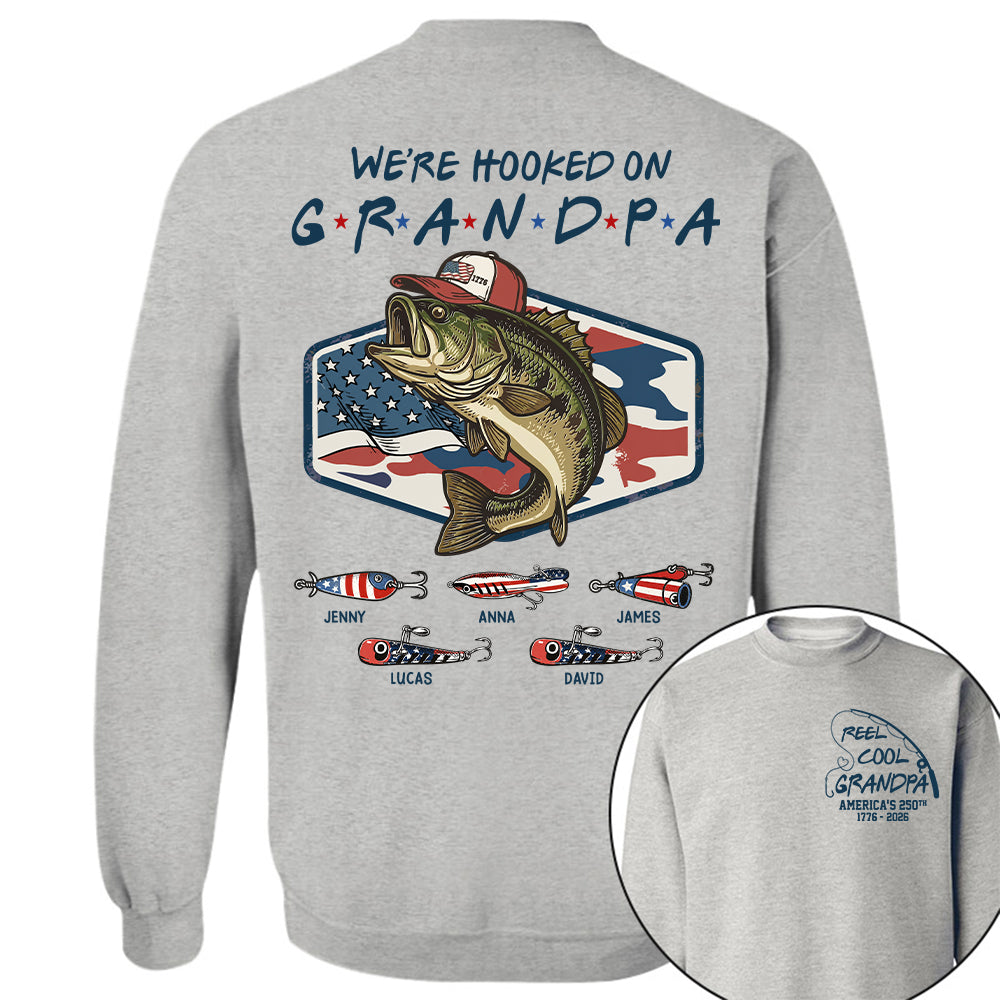 Reel Cool Grandpa T-Shirt – Personalized Fishing Grandpa Shirt, USA 250th Anniversary 1776-2026 Na02 Hv01