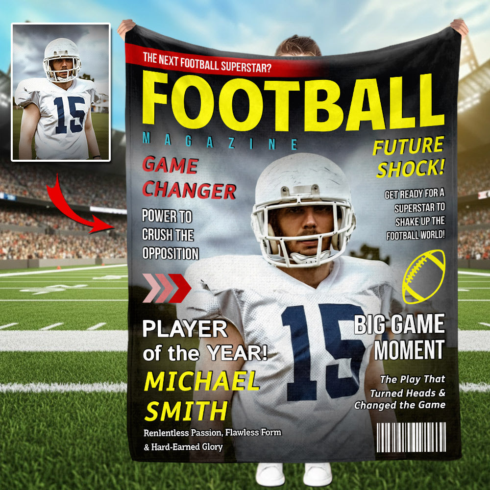 Custom Football Magazine Cover Blanket , Gift For Football Player
