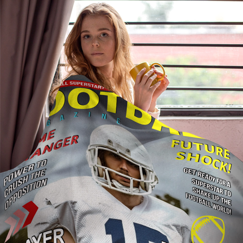 Custom Football Magazine Cover Blanket , Gift For Football Player