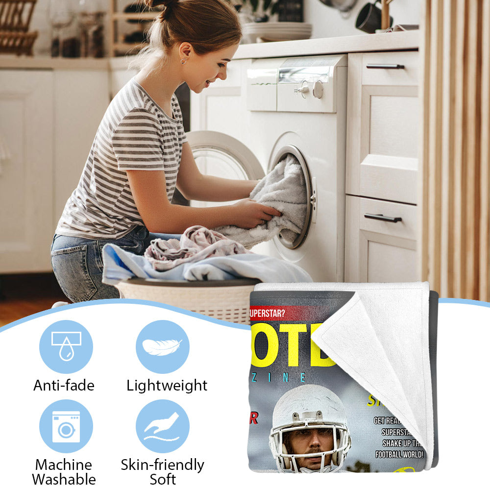 Custom Football Magazine Cover Blanket , Gift For Football Player