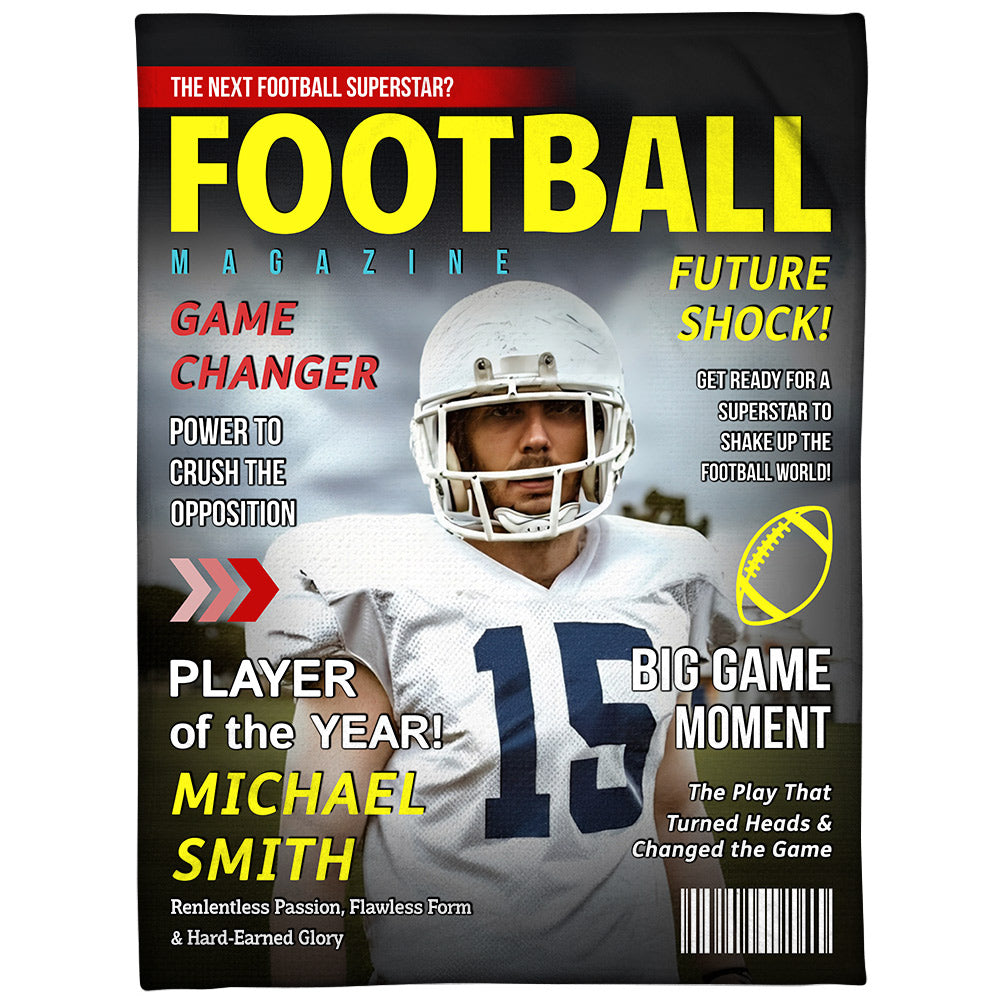 Custom Football Magazine Cover Blanket , Gift For Football Player