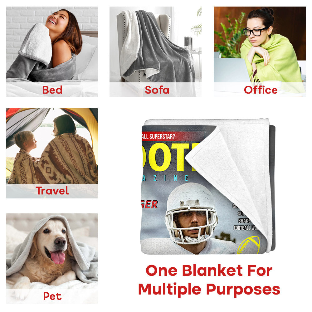 Custom Football Magazine Cover Blanket , Gift For Football Player