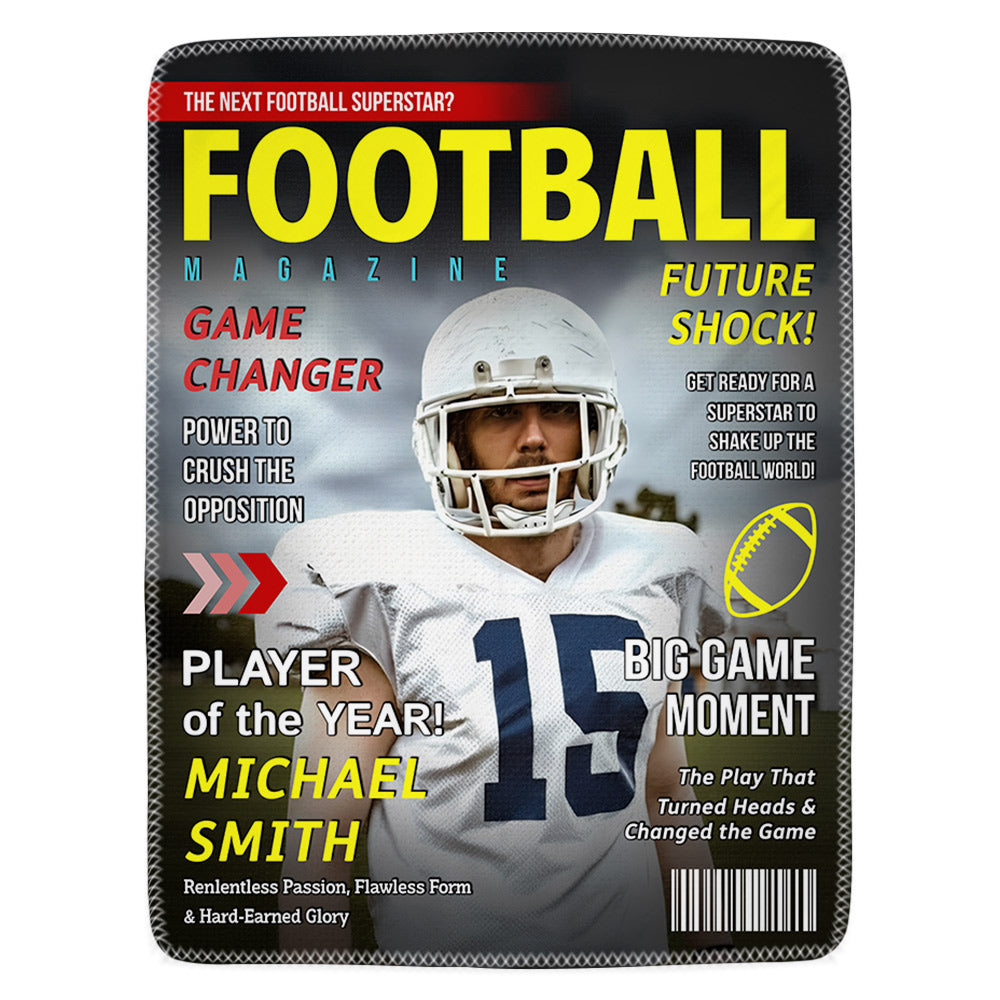 Custom Football Magazine Cover Blanket , Gift For Football Player