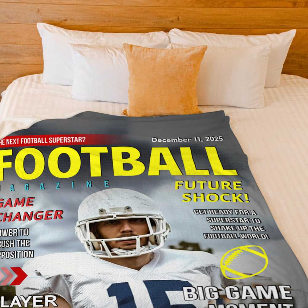 Custom Football Magazine Cover Blanket , Gift For Football Player