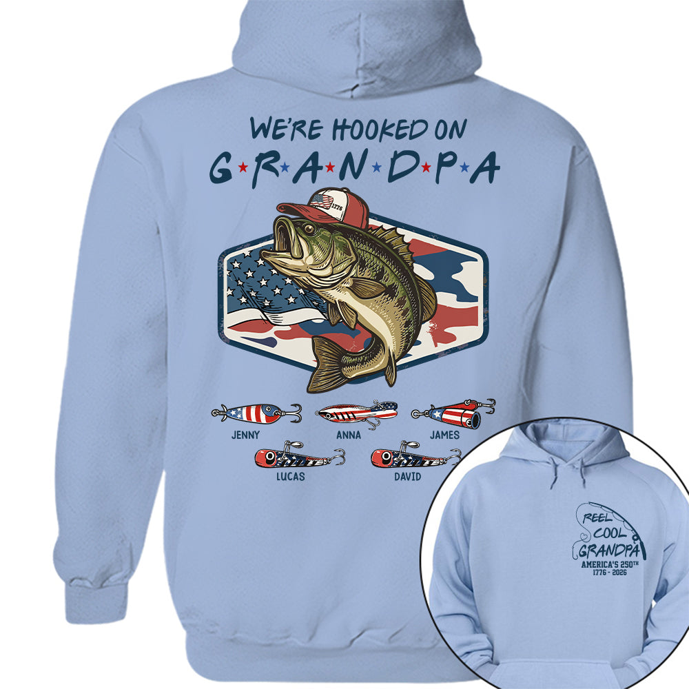 Reel Cool Grandpa T-Shirt – Personalized Fishing Grandpa Shirt, USA 250th Anniversary 1776-2026 Na02 Hv01