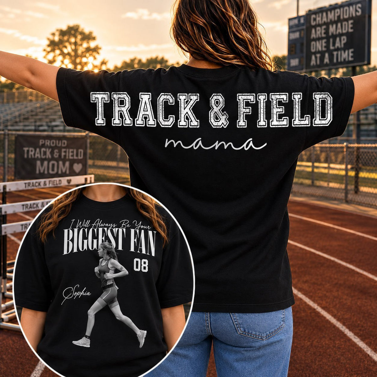 Personalized I'll Always Be Your Biggest Fan Shirt, Custom Player Photo & Number Shirt, Track and Field Mom Gift T1807