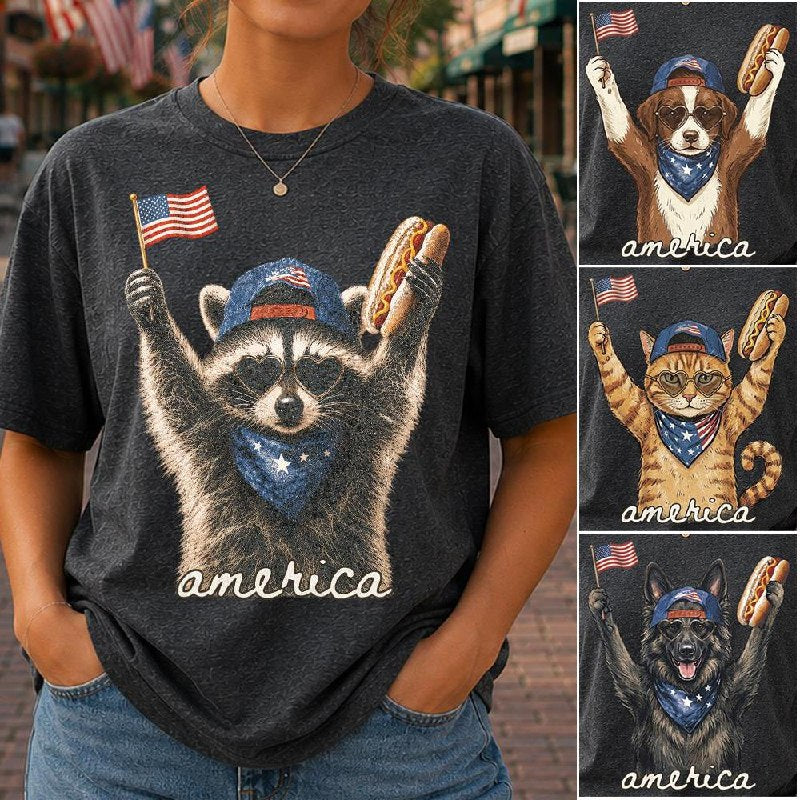 Custom Photo Pet, Feral & Free Racoon Shirt, 4th of July Shirt, USA Independence Day Shirt, Funny Raccoon Tee, Patriotic Shirt, July 4th Gift Nh00
