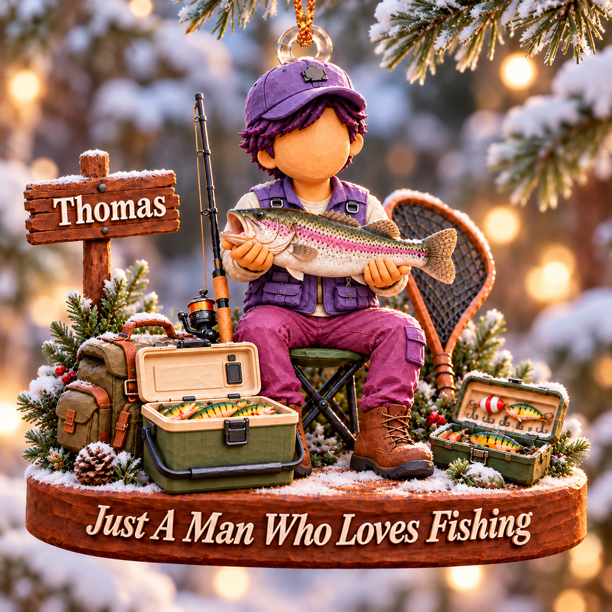Just A Man Who Loves Fishing, Personalized Fishing Ornament, Custom Fisherman Name, Gift For Fishing Lovers MI209 T24 NT01