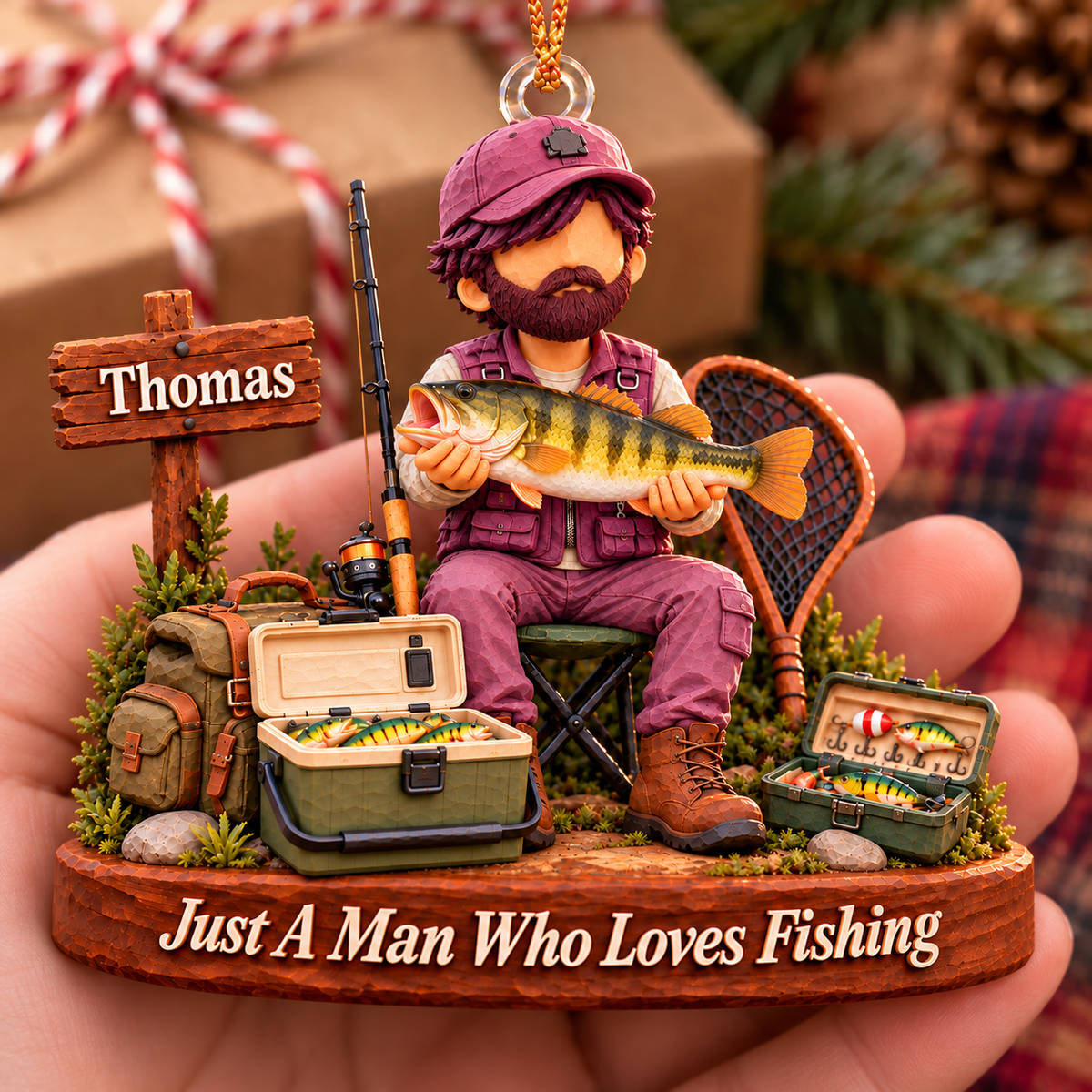 Just A Man Who Loves Fishing, Personalized Fishing Ornament, Custom Fisherman Name, Gift For Fishing Lovers MI209 T24 NT01