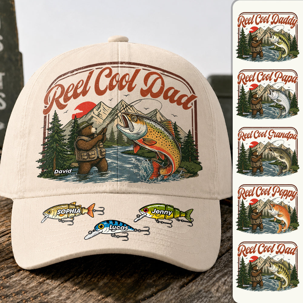 Reel Cool Dad Cap, Personalized Vintage Retro Fishing Cap, Gift For Fathers Day, Gift For Dad Husband Grandpa MI209 Hv01