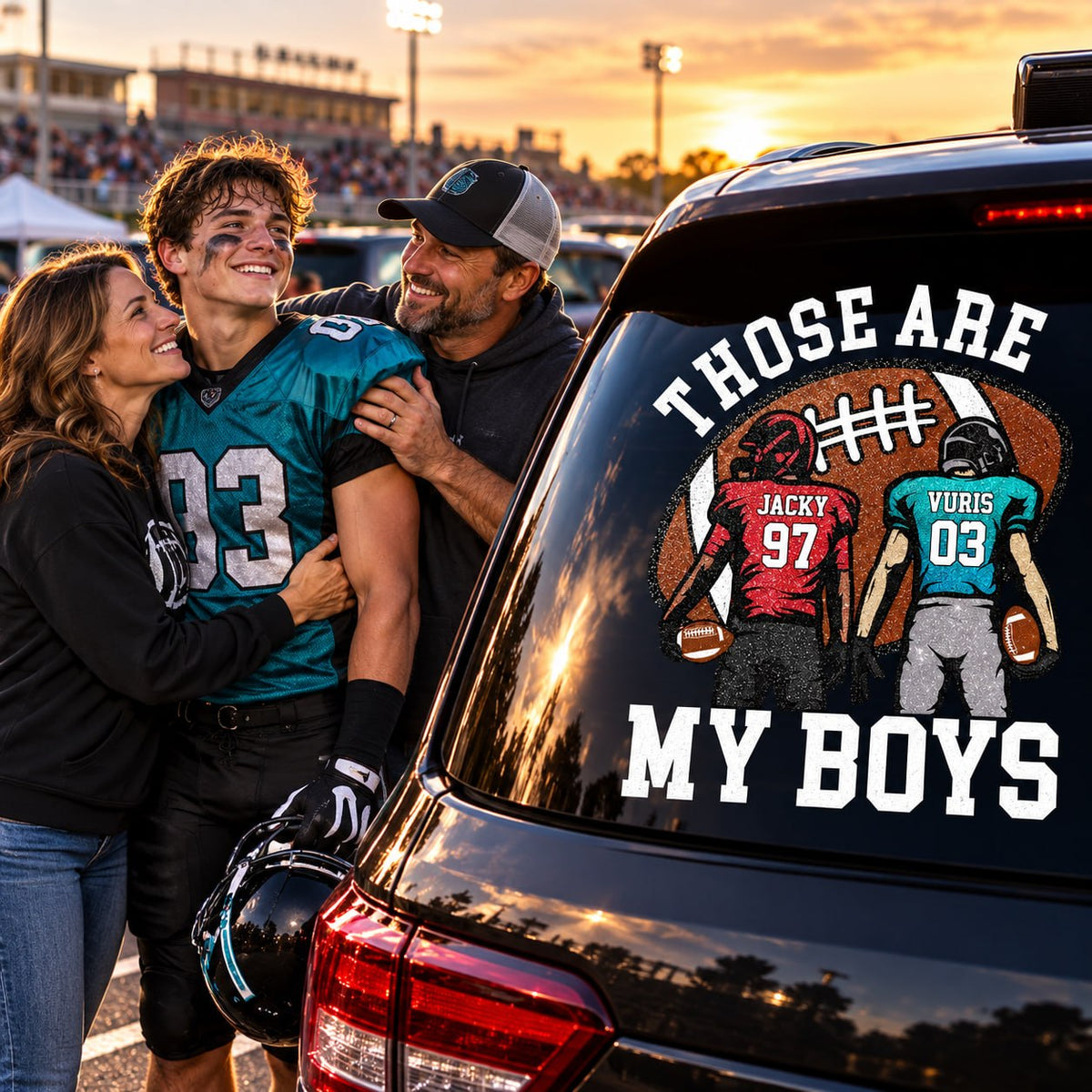 Personalized Those Are My Kids Football Car Decal, Custom Football Player Name & Number Sticker, Gift for Sports Moms and Dads T1807