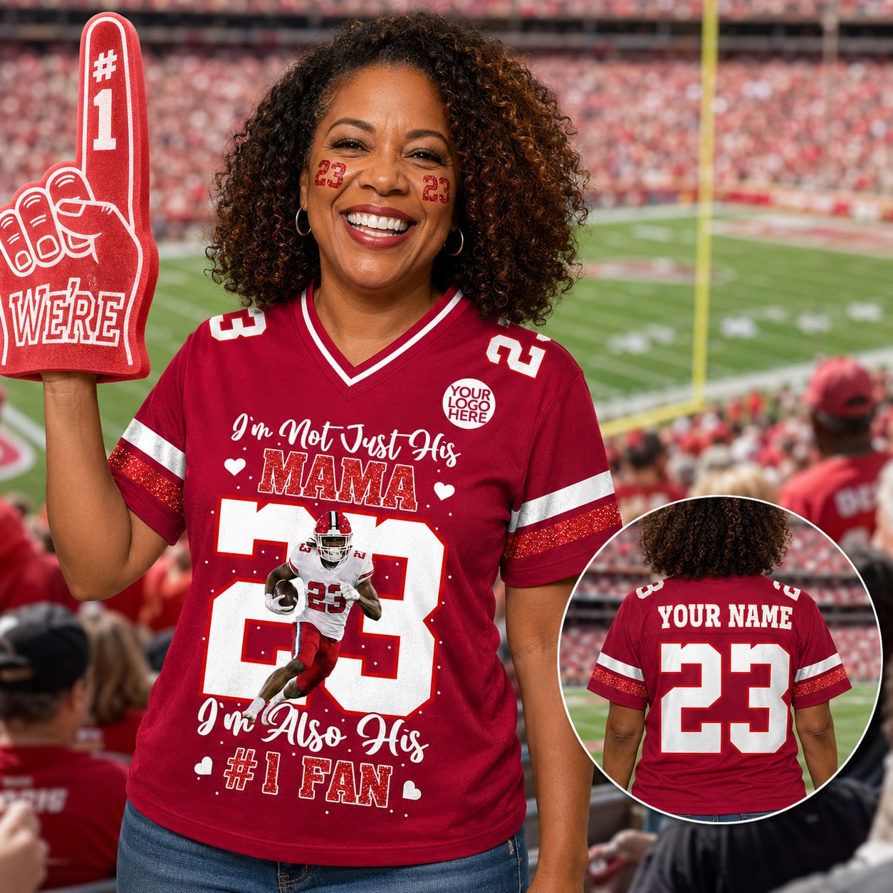 I’m Not Just His Mom I’m Also His #1 Fan, Personalized Football Mom Jersey, Custom Name, Number & Player Photo Na02