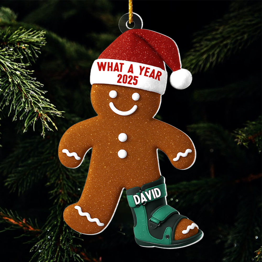 Funny Injury Christmas 3D FLAT Ornament, Personalized Broken Gingerbread Ornament, Funny Gingerbread With AFO Leg Brace Ornament T18