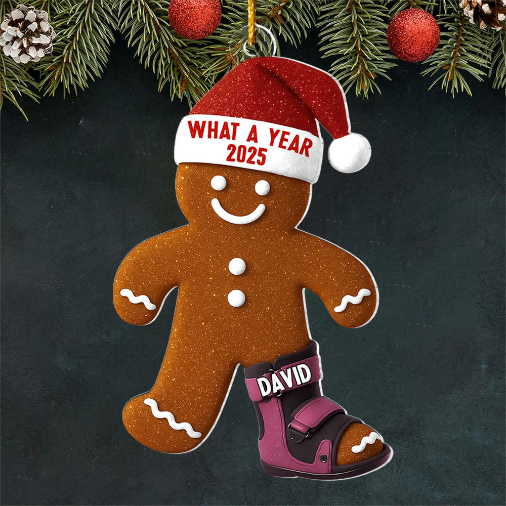 Funny Injury Christmas 3D FLAT Ornament, Personalized Broken Gingerbread Ornament, Funny Gingerbread With AFO Leg Brace Ornament T18