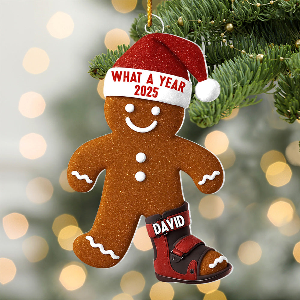 Funny Injury Christmas 3D FLAT Ornament, Personalized Broken Gingerbread Ornament, Funny Gingerbread With AFO Leg Brace Ornament T18