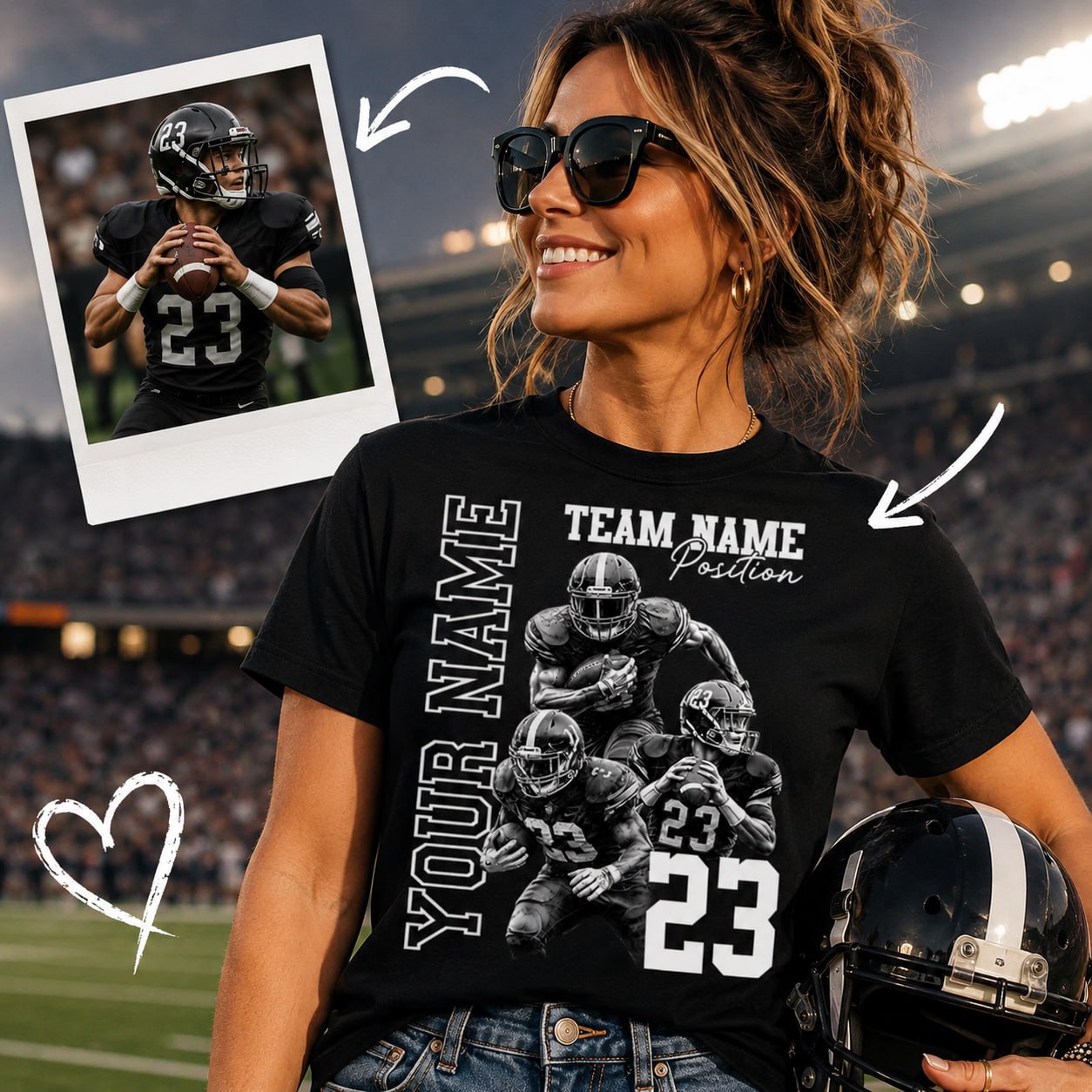 Customized American Football Photos Collage Shirt, Personalized Football Shirt With Name & Number, Football Team Gift Na02