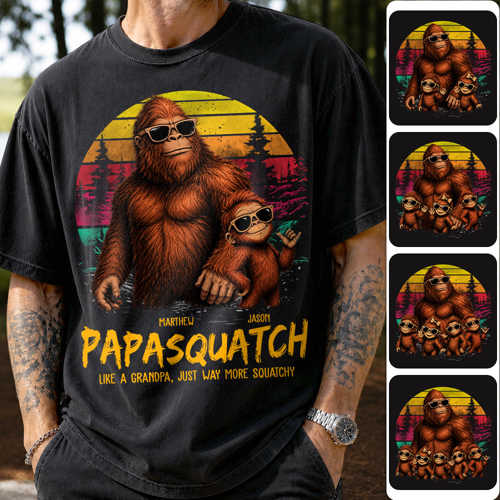 Personalized Papasquatch, Like A Grandpa, Just Way More Squatchy T-Shirt Father Day Gifts for Dad Funny Papa Tshirt Cool Daddy Bigfoot Tee, Vintage Style Hv01