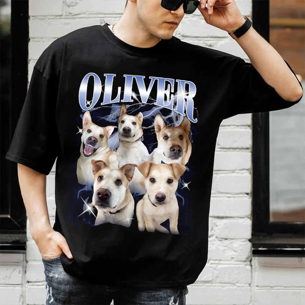 Custom Vintage Pet Shirt - Personalized Dog Bootleg Rap Tee, Retro 90s Graphic T-Shirt, Dog Lover Apparel, Custom Pet Face Design