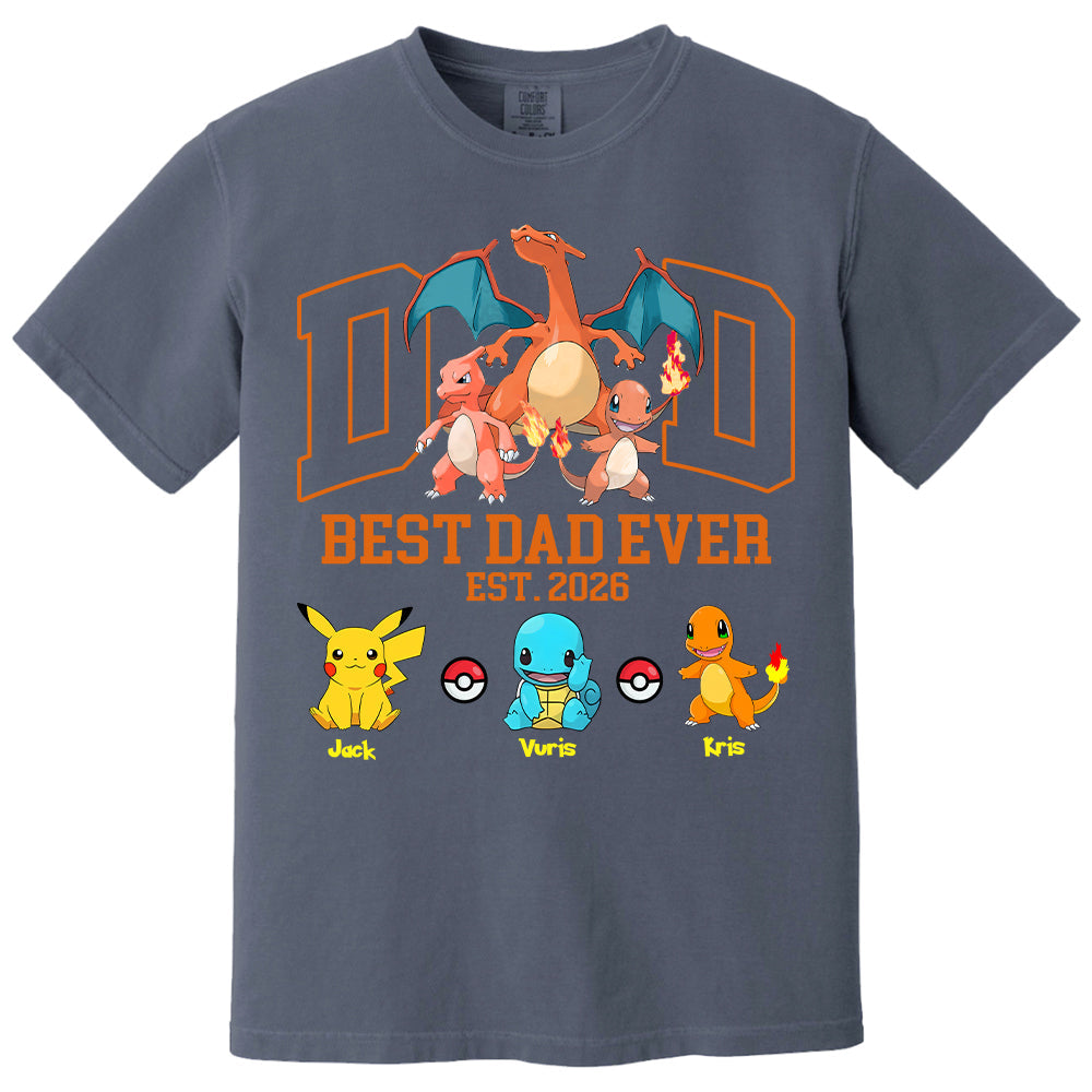 PokeDad Best Dad Ever, Personalized Pokemon Dad Shirt with Custom Kids Name, Gift For Dad, Gift For Grandpa MI209 T24