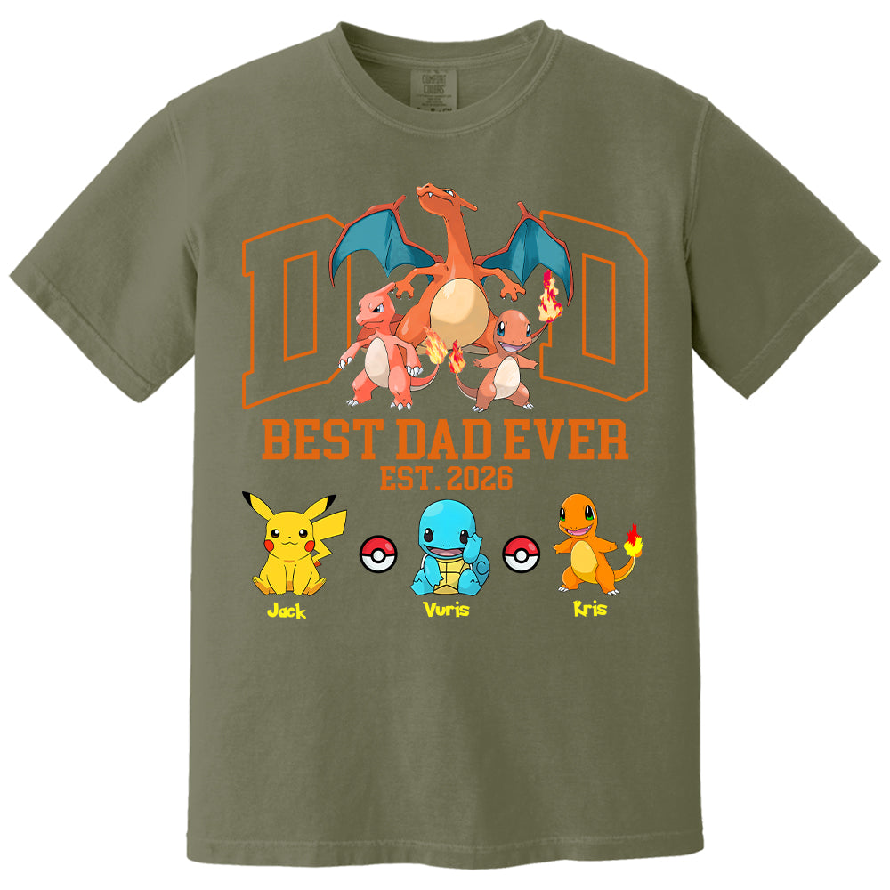 PokeDad Best Dad Ever, Personalized Pokemon Dad Shirt with Custom Kids Name, Gift For Dad, Gift For Grandpa MI209 T24