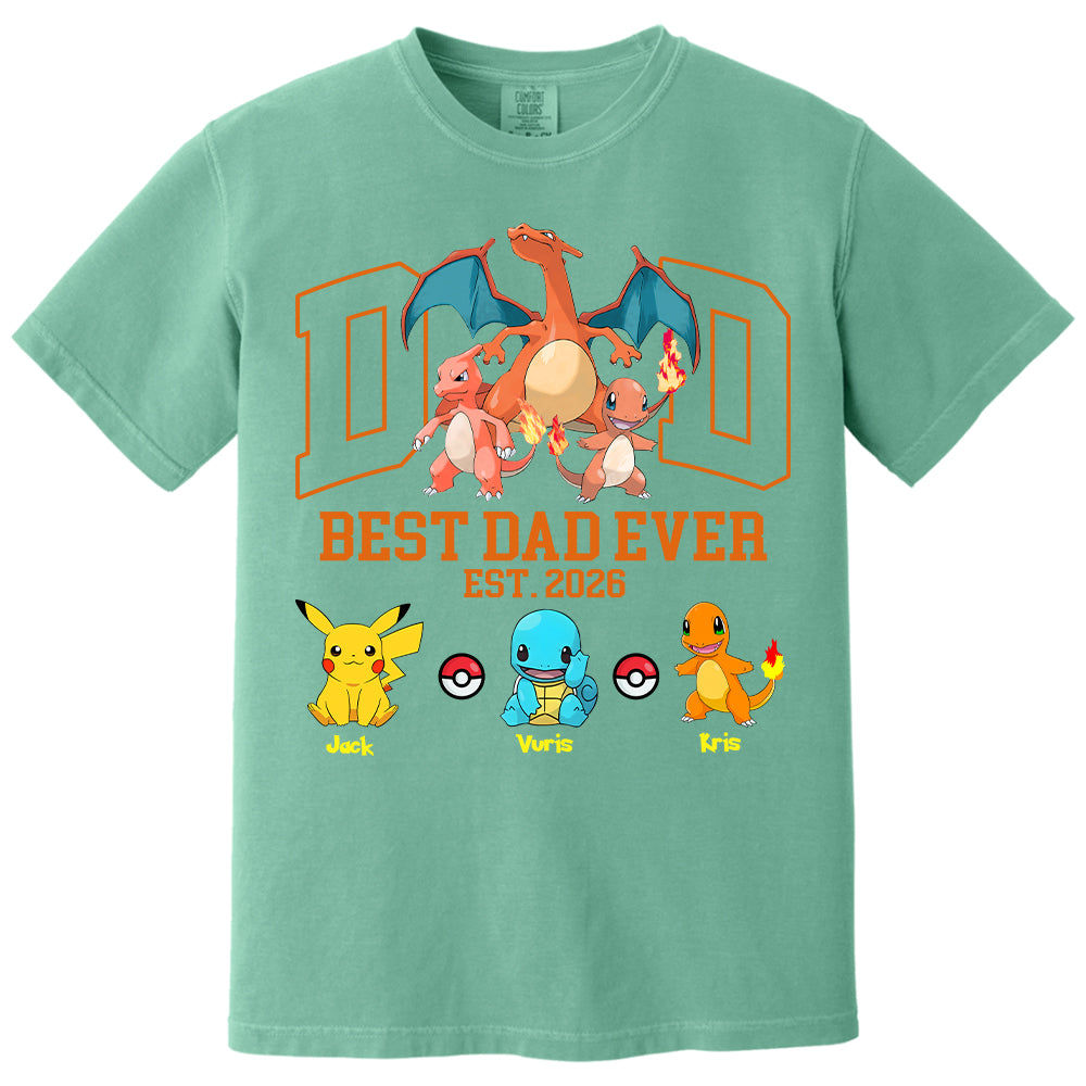 PokeDad Best Dad Ever, Personalized Pokemon Dad Shirt with Custom Kids Name, Gift For Dad, Gift For Grandpa MI209 T24