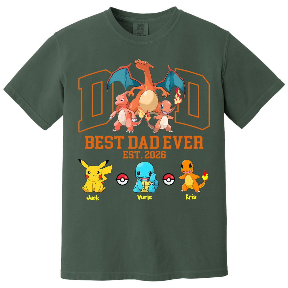 PokeDad Best Dad Ever, Personalized Pokemon Dad Shirt with Custom Kids Name, Gift For Dad, Gift For Grandpa MI209 T24