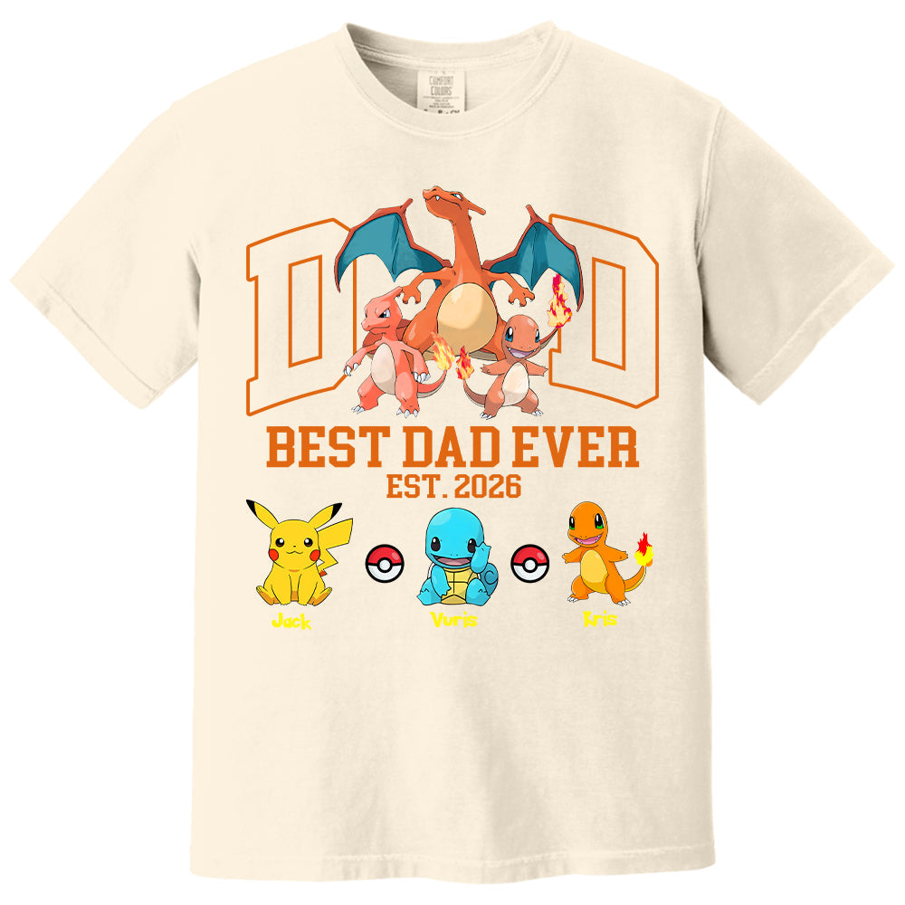 PokeDad Best Dad Ever, Personalized Pokemon Dad Shirt with Custom Kids Name, Gift For Dad, Gift For Grandpa MI209 T24