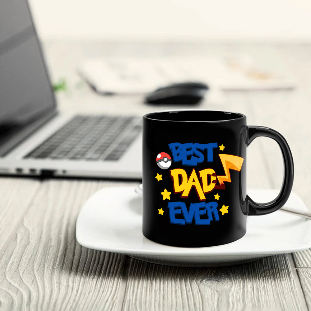 Best Dad Ever Pokemon Mug, Personalized Dad with Kid Names Cup, Father’s Day Stoneware Mug, Gift For Dad Husband MI209 Hv01