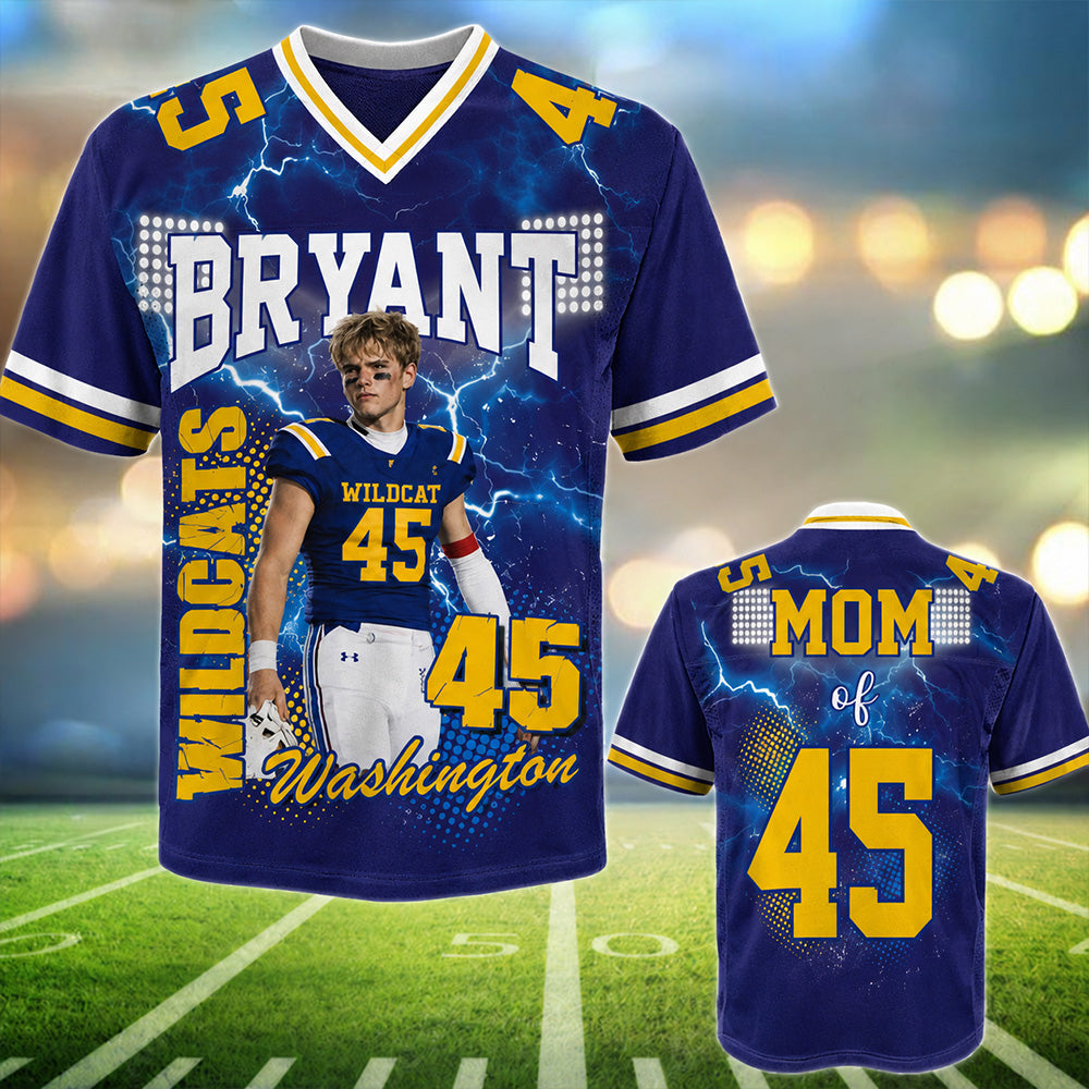 Custom Football Mom Jersey Shirt, Personalized Player Photo Name Number Tee, Football Mom Gift Na02 T24