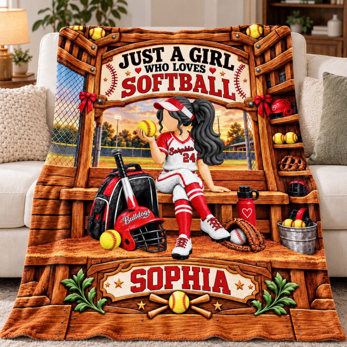 Just A Girl Who Loves Softball, Personalized Softball Blanket, Custom Player Name Gift, Gift For Softball Players Softball Lover C2408 Nh00 KL07