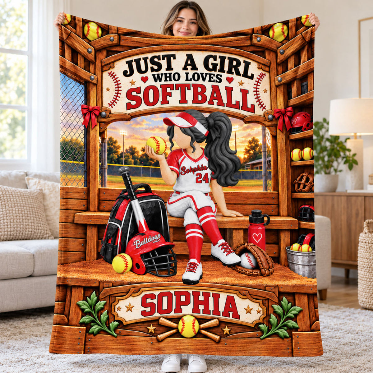 Just A Girl Who Loves Softball, Personalized Softball Blanket, Custom Player Name Gift, Gift For Softball Players Softball Lover C2408 Nh00 KL07