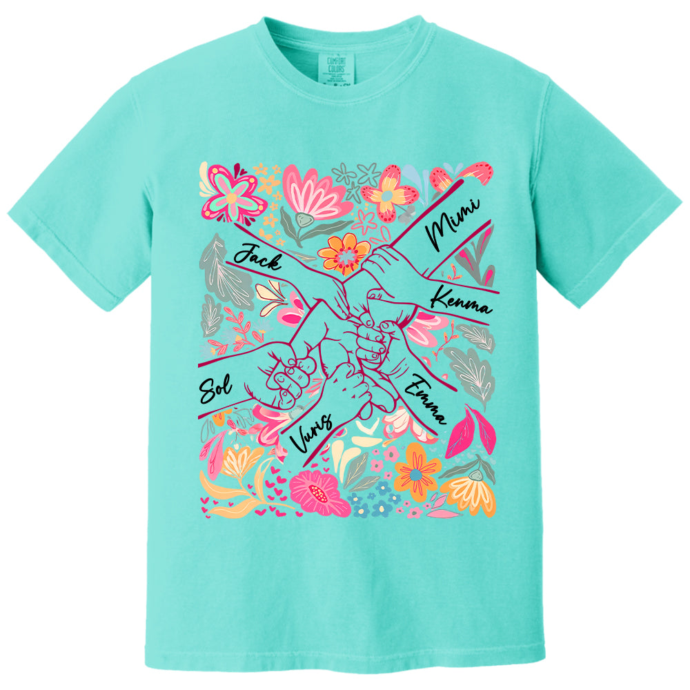 Personalized Hands Boho Floral Mom, Grandma and Childs Shirts - Mother's Day Mama Tee, Custom Name Hand Kid Names, Gift Best Mom Ever T24