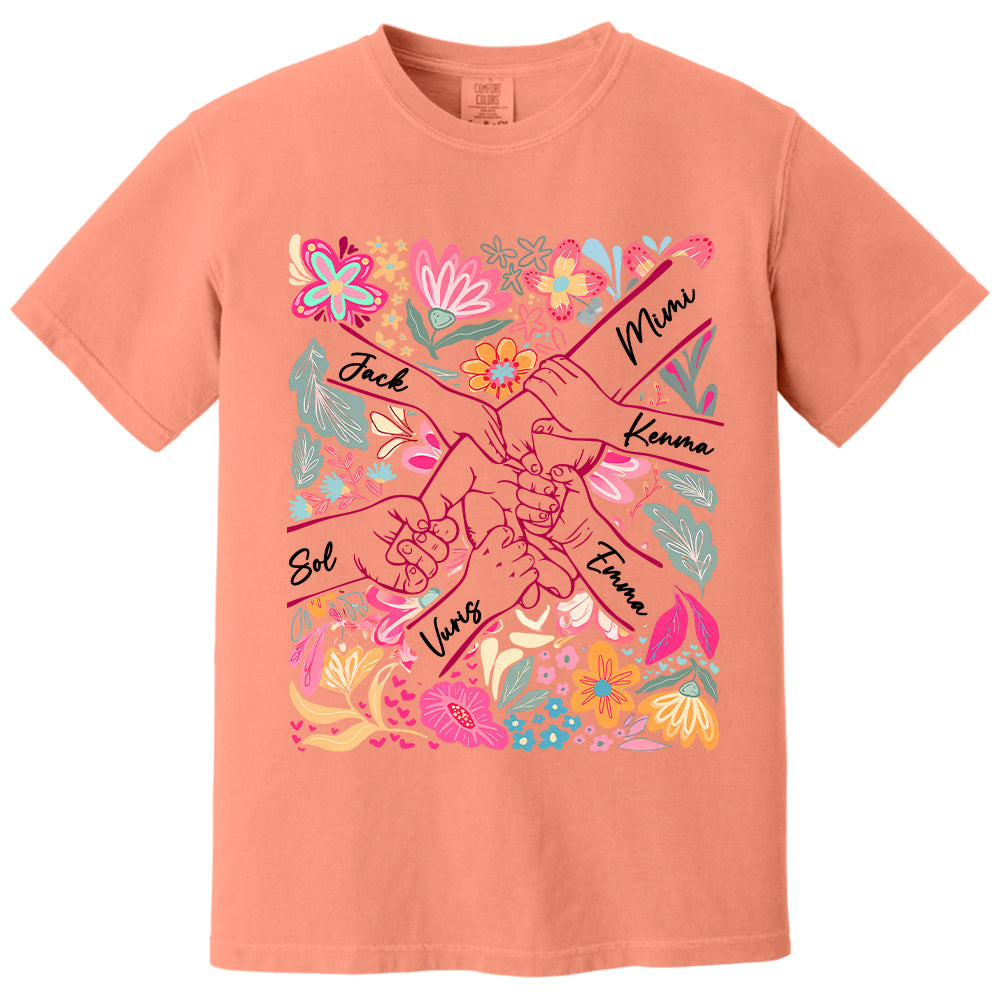 Personalized Hands Boho Floral Mom, Grandma and Childs Shirts - Mother's Day Mama Tee, Custom Name Hand Kid Names, Gift Best Mom Ever T24