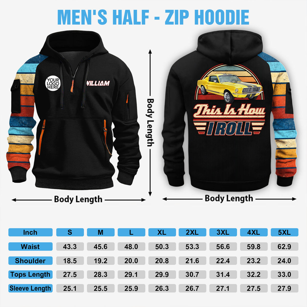 This Is How I Roll - Personalized Photo Classic Car Half Zipper Hoodie - Gift for Dad, Grandpa & Car Lovers A2110 Pt99 VN09