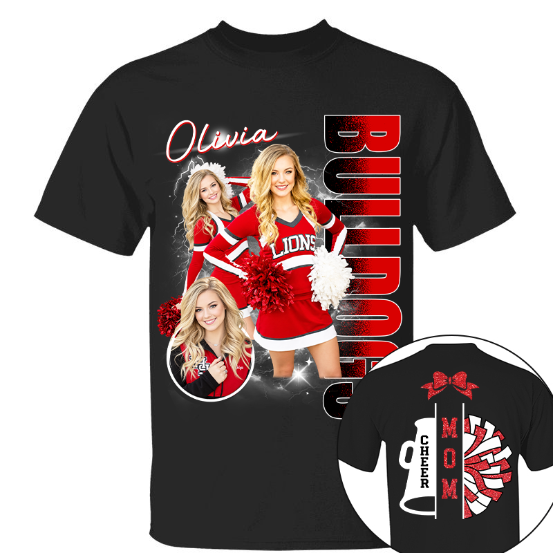 Personalized Cheerleader Team Name & School Name Bootleg Style Tee, Custom Photo Cheerleading Shirt, Gift For Cheer Mom Cheerleader Lovers MI209 TH23