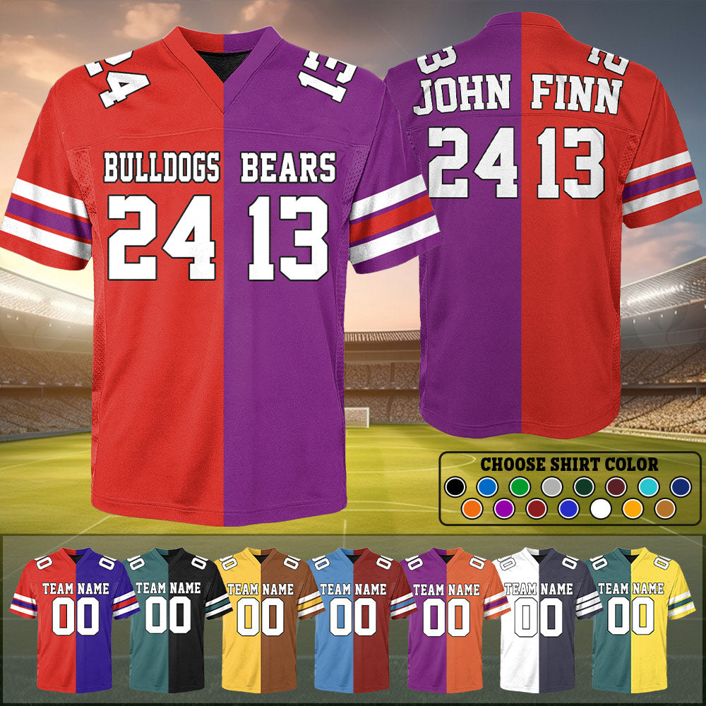 Custom Any Two Football Team, Personalized Team Name And Number Football Jersey, V-neck Short Sleeve Jersey Shirt, Football Jerseys Tu20