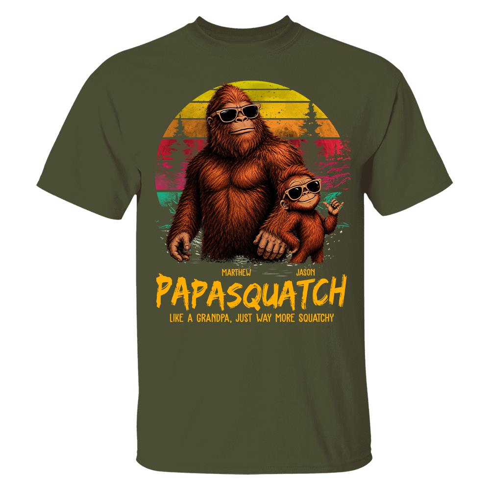 Personalized Papasquatch, Like A Grandpa, Just Way More Squatchy T-Shirt Father Day Gifts for Dad Funny Papa Tshirt Cool Daddy Bigfoot Tee, Vintage Style Hv01