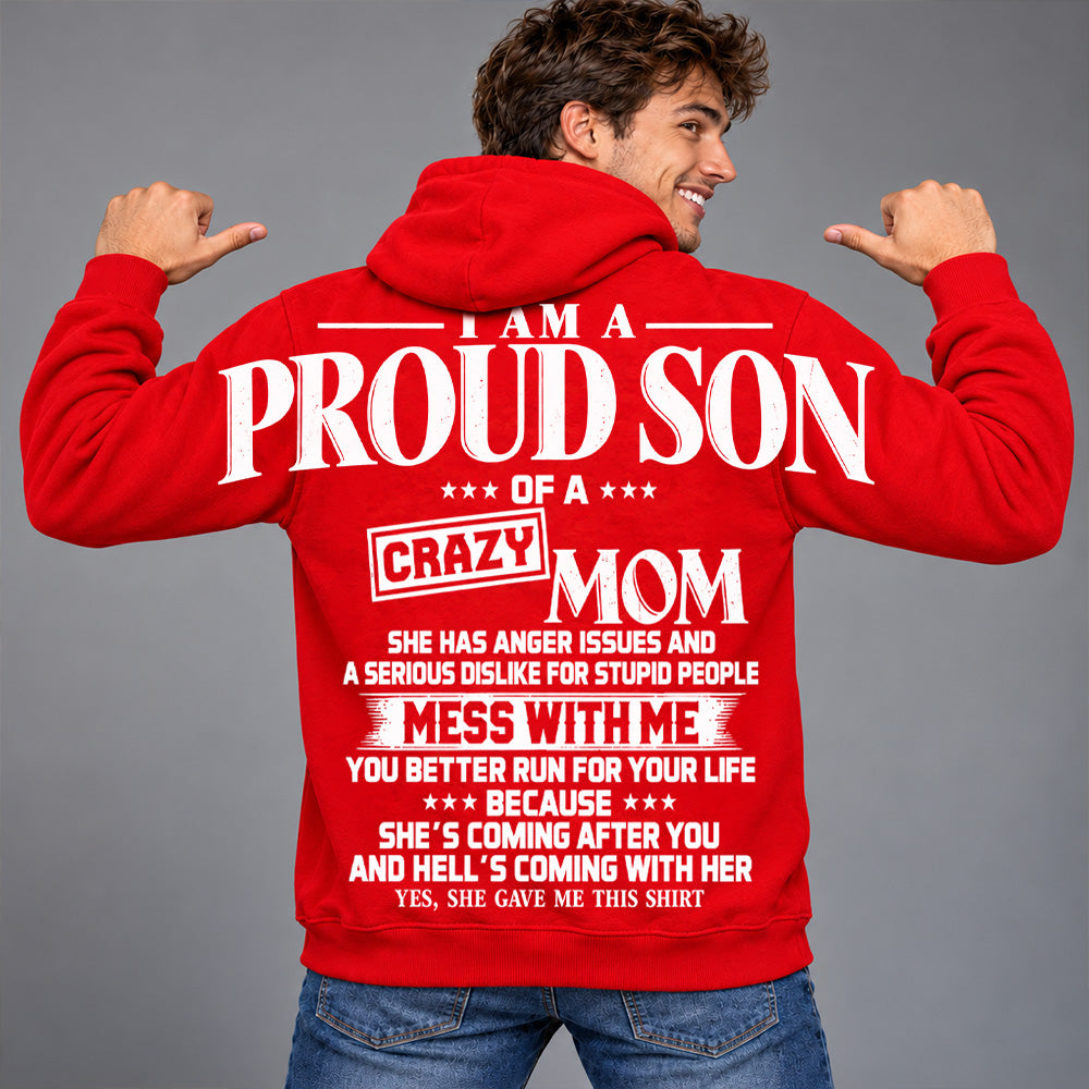 I Am A Proud Son Of A Crazy Mom Oversized Shoulder Print Shirt T24