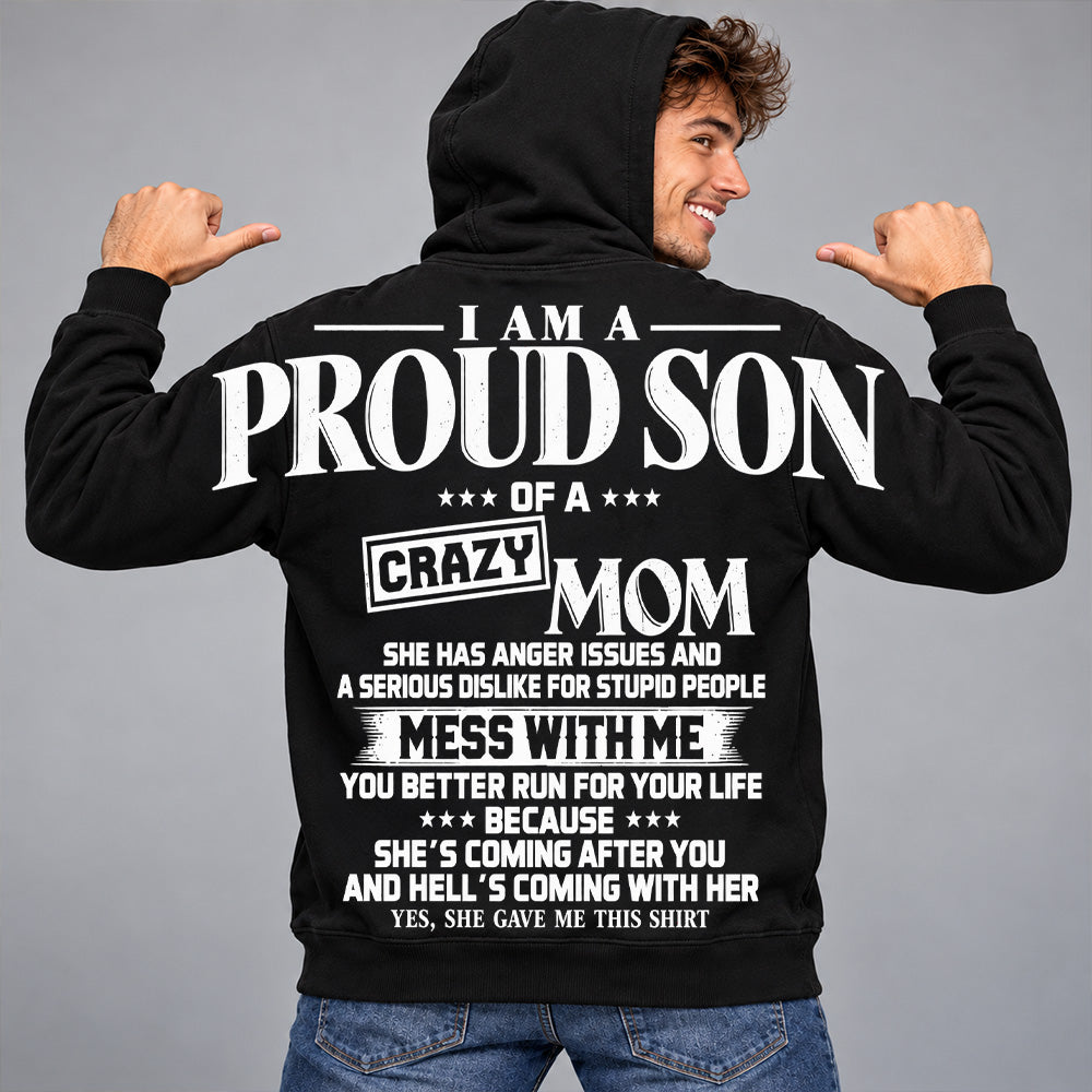 I Am A Proud Son Of A Crazy Mom Oversized Shoulder Print Shirt T24